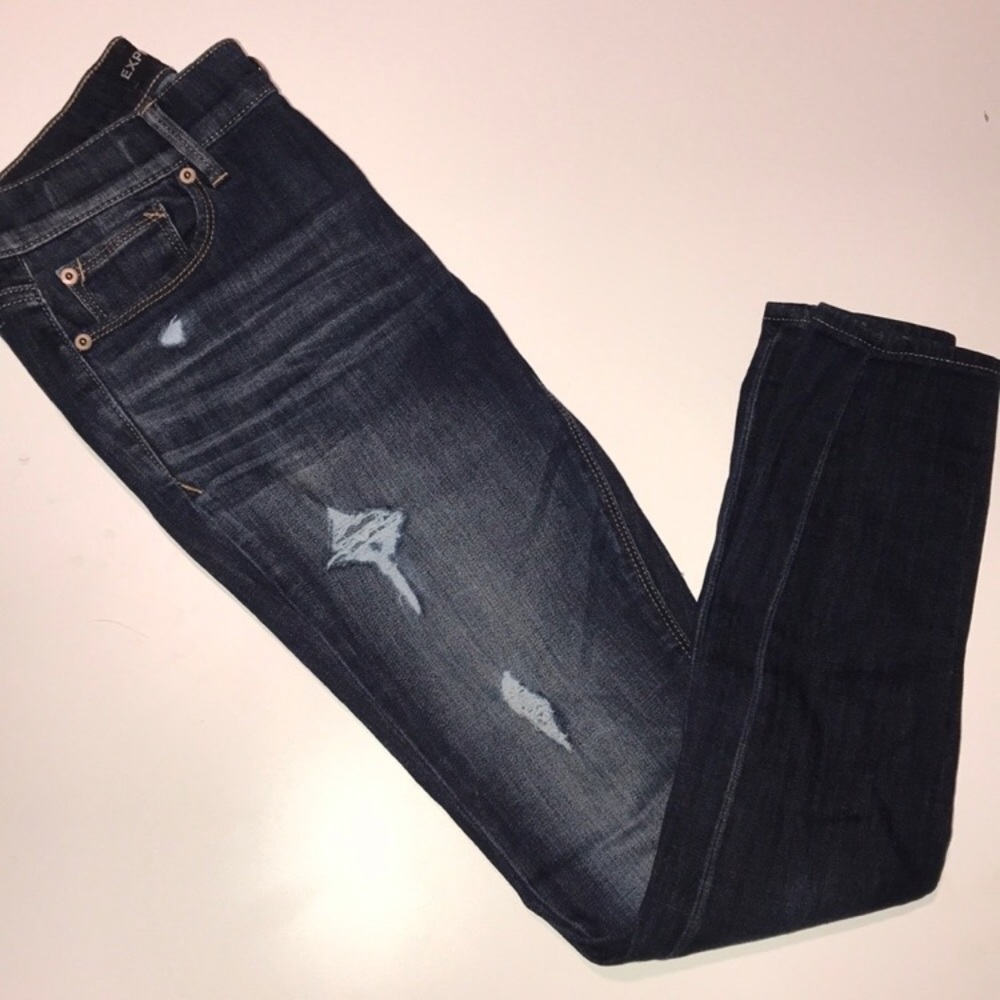 Dark Wash Lightly Destroyed Mid Rise Legging Jean